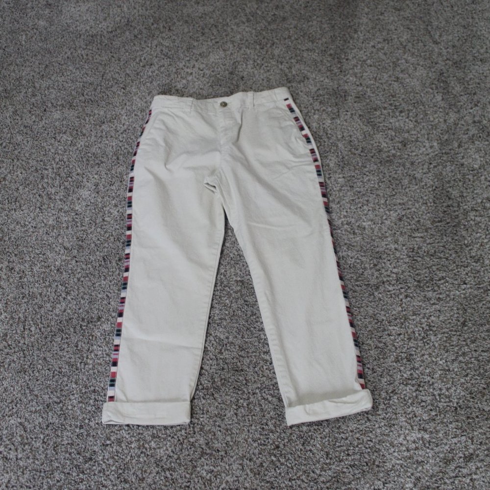 GAP Cream Ankle Pants with Multicolor Stripe